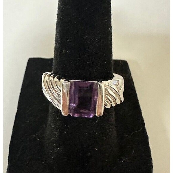 Sterling Silver 925 Amethyst Womens Size 5.75 Purple Stone Channel Set - Picture 1 of 10